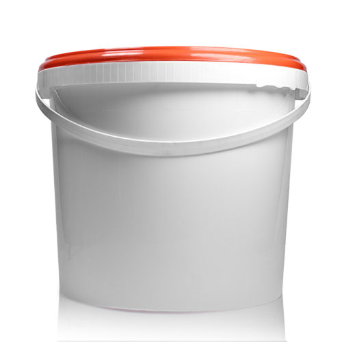 5 Litre White Plastic Bucket With Handle and Red Lid